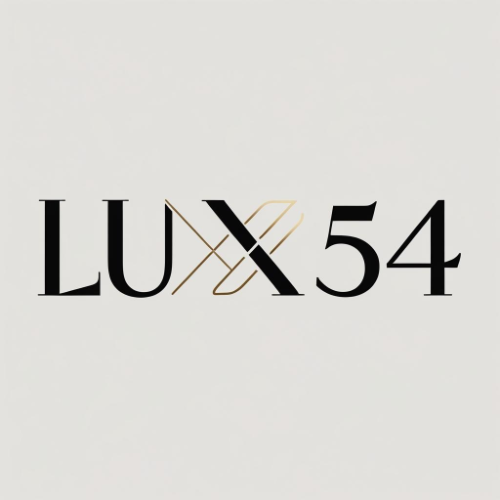 Logo with 'LUX54' on a light gray background