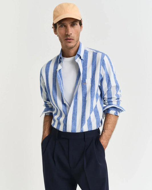 REG COTTON LINEN BOLD STRIPE SHIRT 407 - LUX54